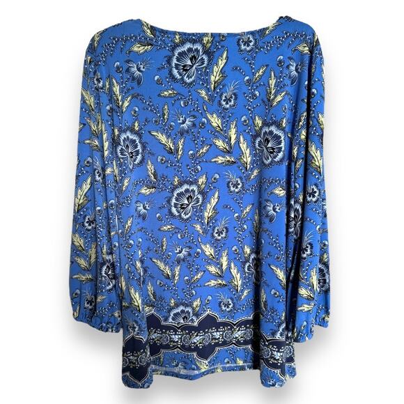 JM Collection Womens‎ Top Sz XL Watery Blue Wildflower Way NEW Floral - Picture 4 of 6